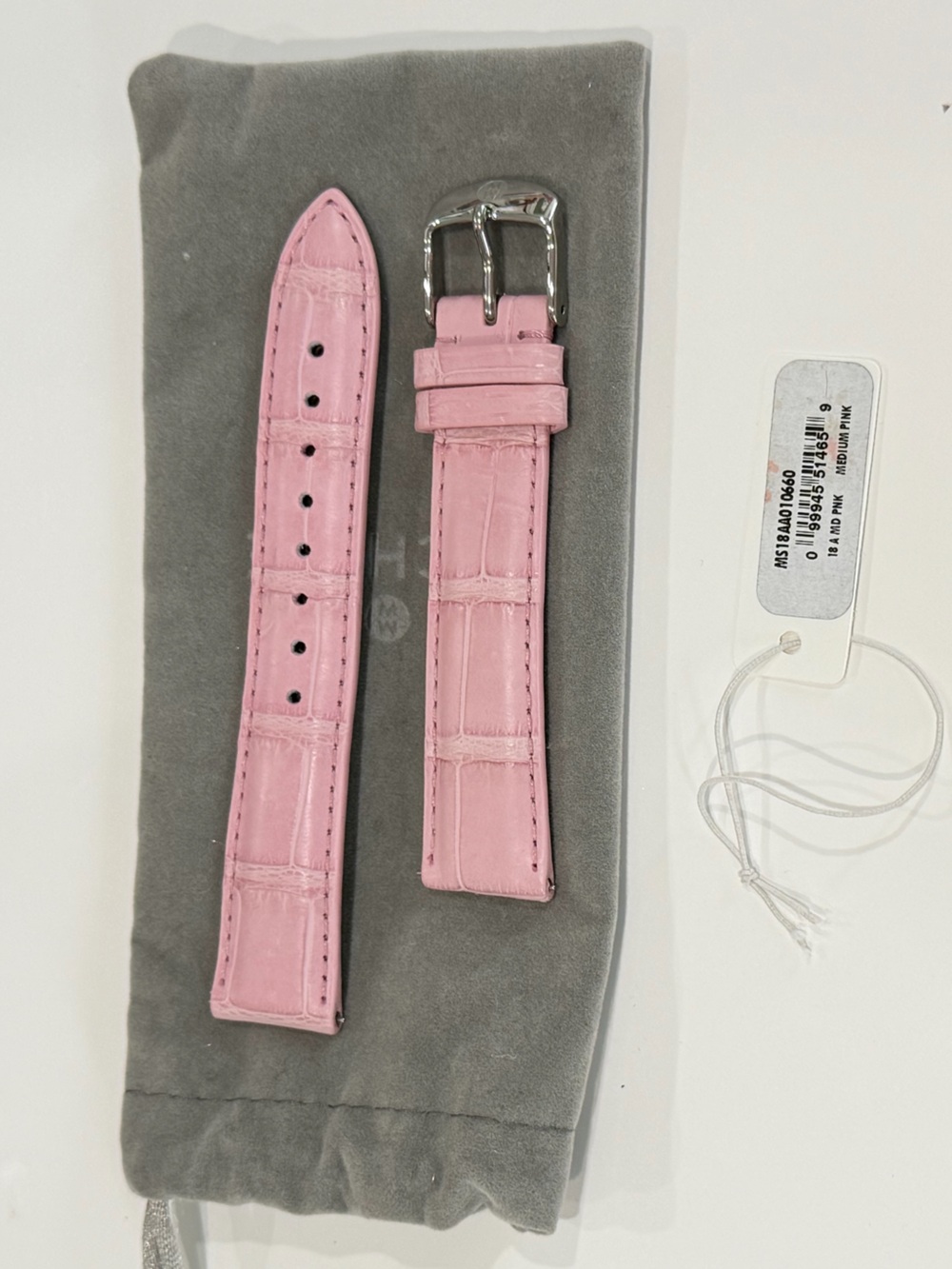 Michele Pink Genuine Alligator Watch Strap with Silver Buckle Size 18